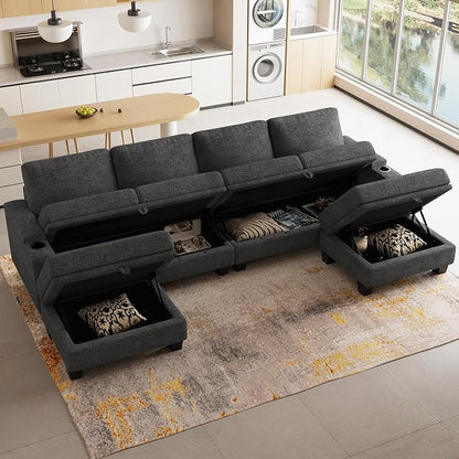 Belffin Modular Sectional Sofa Convertible U Shaped Couch with Storage Sectional Couches with Chaise for Living Room Dark Grey