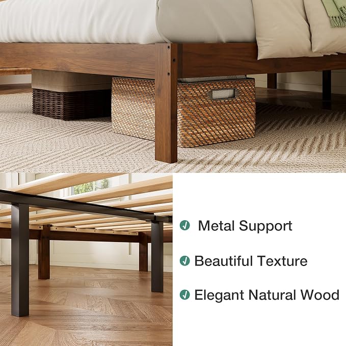 Novilla 12 Inch Full Size Bed Frame, Classic Solid Wooden Platform Bed Frame Full Size, Full Bed Frame Without Headboard, Sturdy Wood Slat Support, No Box Spring Needed, Easy Assembly, Walnut