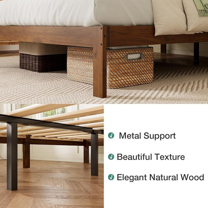 Novilla 12 Inch Full Size Bed Frame, Classic Solid Wooden Platform Bed Frame Full Size, Full Bed Frame Without Headboard, Sturdy Wood Slat Support, No Box Spring Needed, Easy Assembly, Walnut