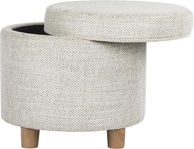 HomePop 19" Round Storage Ottoman - Cream Chevron Woven