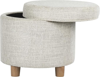 HomePop 19" Round Storage Ottoman - Cream Chevron Woven