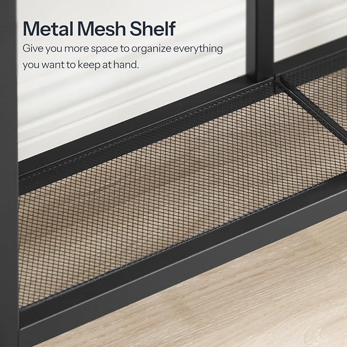 HOOBRO Narrow Console Table, Sofa Table, 4-Tier Industrial Entryway Table with Metal Mesh Shelf, Hallway Table with Adjustable Feet, for Entryway, Living Room, Hallway, Black BB79XG01