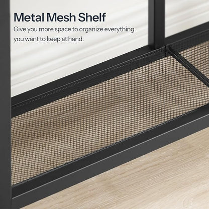 HOOBRO Narrow Console Table, Sofa Table, 4-Tier Industrial Entryway Table with Metal Mesh Shelf, Hallway Table with Adjustable Feet, for Entryway, Living Room, Hallway, Greige and Black BG79XG01