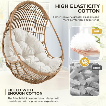 DANGHOOGY Egg Chair Cushion, Waterproof Outdoor Egg Replacement Cushions, Patio Chair Cushions for Outdoor Funiture, Thickened Hanging Chair Cushion, 35x47x7 Inches (Cream)