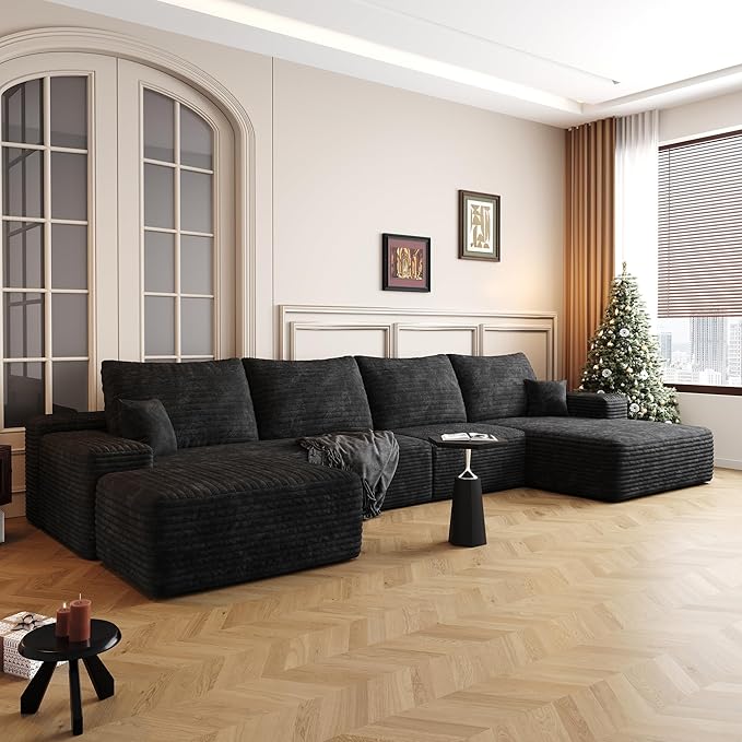 AUGOP 136" Sectional Couches for Living Room Modern Modular Sofa with L-Shape Couchs Upholstered Boneless Couch Deep Seat Sectional Couch with Chaise (Black, Right Facing Chaise+3Seaters+Ottoman)