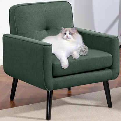 Vogue Furniture Direct Mid Century Accent Chair, Fabric Modern Chair with Wooden Frame, Cozy Armchair Reading Chair with Comfy Back for Apartment, Living Room, Bedroom, Small Space, Corner, Green