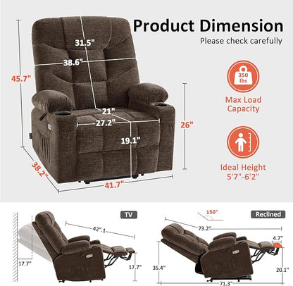 MCombo Oversized Power Lift Recliner Chair with Extended Footrest, Extra Wide for Big and Tall Elderly People, Fabric R7399 (Brown, Large-Wide)