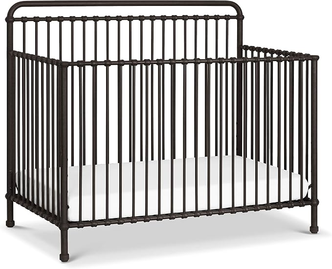Namesake Winston 4-in-1 Convertible Crib w/ Wheels, Vintage Iron | GREENGUARD Gold Certified - Portable, Metal Baby Crib w/ Removable Wheels - Converts to Toddler Bed, Daybed & Full-Size Bed