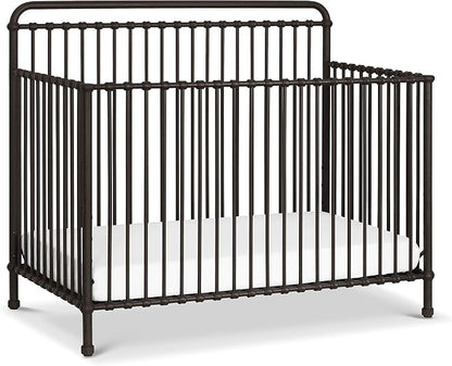 Namesake Winston 4-in-1 Convertible Crib w/ Wheels, Vintage Iron | GREENGUARD Gold Certified - Portable, Metal Baby Crib w/ Removable Wheels - Converts to Toddler Bed, Daybed & Full-Size Bed