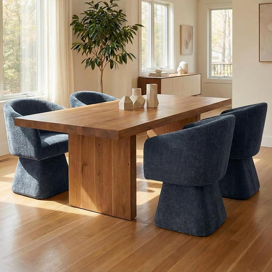VKNOW Upholstered Swivel Dining Chairs Set of 4, Modern Dining Room Chairs with Barrel Back, Accent Arm Chair for Dining Room, Living Room, Bedroom, Vanity, Blue