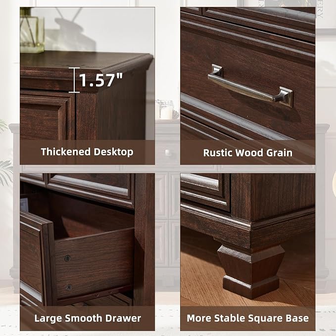 SAVOR LIFE Farmhouse Dresser and Nightstand Sets 2 Piece, 5 Drawer Dresser & 2 Drawer Nightstand Set, Rustic Wood Bedroom Furniture Set for Home, Bedroom, Hallway, Walnut