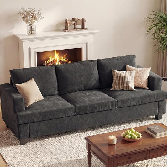 Apicizon 89" 3 Seat Couch for Living Room, Comfy Couch Clound Sofa 3 Seater Sofa, Modern Couches with Removerable Cover for Bedroom, Dark Grey Chenille
