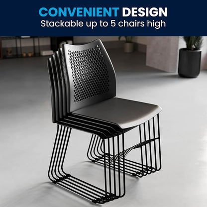 Flash Furniture HERCULES Series 661 lb. Capacity Black Stack Chair with Air-Vent Back and Black Powder Coated Sled Base