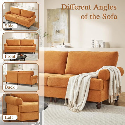81” Sofa Couch with Storage, Mid Century Modern Decor Loveseat Couches for Living Room, Button Tufted Upholstered Small Couch for Bedroom, Apartment (Ginger)