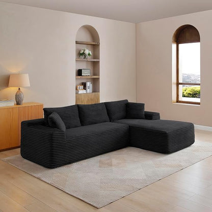 105-Inch L-Shaped Right Facing Corner Compressed Sofa Modular Sectional Boneless Cloud Sofa Floor Foam Couch with Chaise Lounge, Corduroy Corner Boneless Cloud Couch