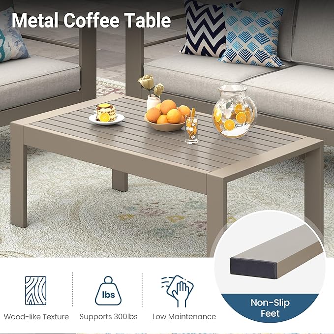 Wisteria Lane Metal Patio Furniture Set for All Weather, Oversized Heavy Duty Outdoor Furniture Set with Upgraded Cushion, Modern Outdoor Patio Couch Set for Garden, Balcony, Backyard, Kahki Gray