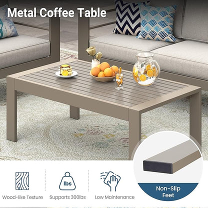 Wisteria Lane Metal Patio Furniture Set for All Weather, Oversized Heavy Duty Outdoor Furniture Set with Upgraded Cushion, Modern Outdoor Patio Couch Set for Garden, Balcony, Backyard, Kahki Gray