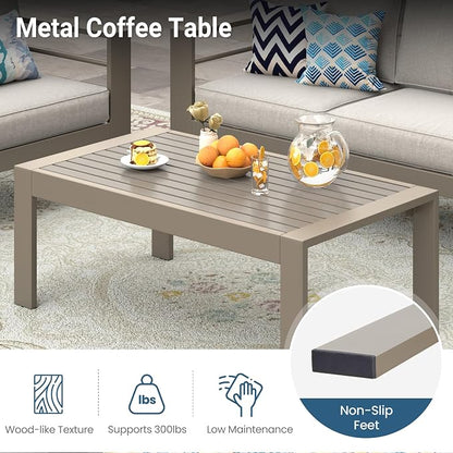 Wisteria Lane Metal Patio Furniture Set for All Weather, Oversized Heavy Duty Outdoor Furniture Set with Upgraded Cushion, Modern Outdoor Patio Loveseat Set for Garden, Balcony, Backyard, Kahki Gray