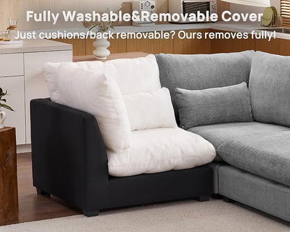 115" Oversized Chenille Couch Modular Sectional Sofa, Washable Cloud Couch Sectional with Ottoman, 6 Seater Sectional Couches for Living Room, Fully Cover Removable, V Shaped & Corner, Chenille, Grey