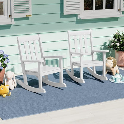 Costaelm Paradise Kids Outdoor Preschool HDPE Plastic Rocking Chair (Set of 2), White