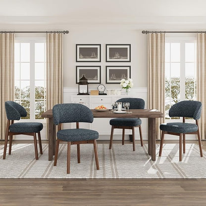 MALOL Wooden Dining Chairs Set of 4, Modern Upholstered Dining Room Chair, Fabric Kitchen Side Chairs with Curved Open Back for Living Room/Restaurant/Cafe, Dark Blue