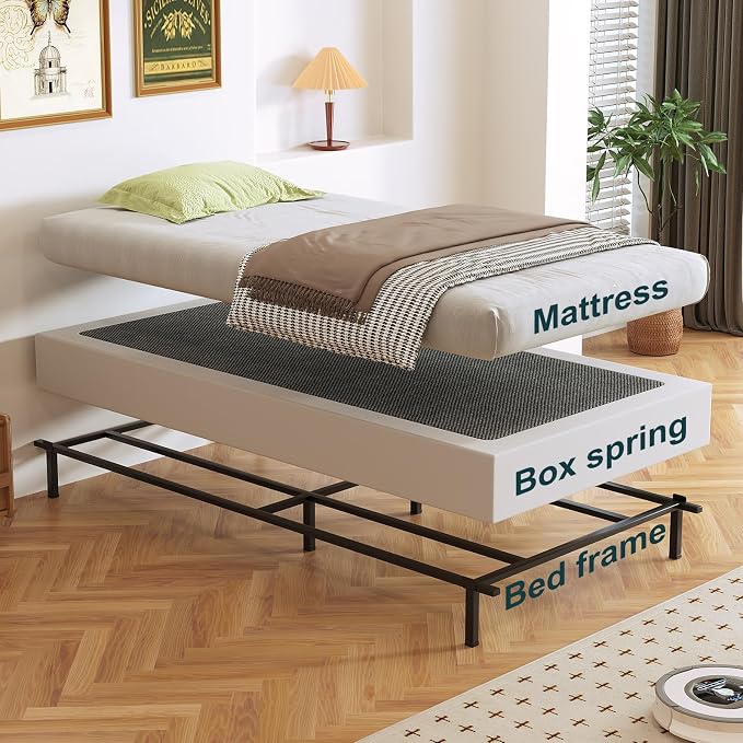 Twin Box Spring, Heavy Duty Metal Frame Mattress Foundation with Fabric Cover, Easy Assembly, Noise-Free (7 Inch, Twin)