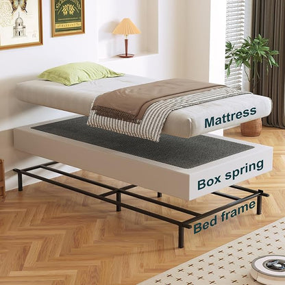 Twin Box Spring, Heavy Duty Metal Frame Mattress Foundation with Fabric Cover, Easy Assembly, Noise-Free (7 Inch, Twin)
