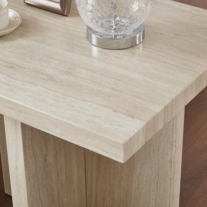 Roundhill Furniture Cavira Modern Faux Marble Living Room Side Table, Beige