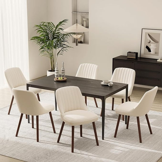 MALOL Upholstered Dining Chairs Set of 6, Modern Fabric Kitchen Chairs with Back, Wood Legs for Kitchen Dining Room Restaurant, Beige