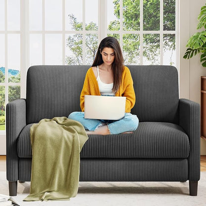 Welzona Loveseat Sofa, 51" Love Seat, Comfy Corduroy Small Loveseat for Small Spaces, Tool-Free Setup Couch for Bedroom, All-Wood Couches for Living Room, Grey