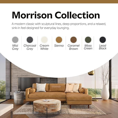 SIMPLIHOME Morrison Right Sectional Sofa in Full-Grain Genuine Leather, Sienna, 102-inches Wide, L-Shaped Leather Couch with Right Chaise for the Living Room and Family Room