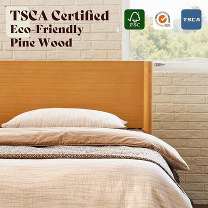 AMERLIFE 3 Piece Bedroom Set Includes Solid Wood Full Platform Bed Frame with Headboard and 2 Nightstands with Spindle-Turned Legs, Mid Century Modern Bedroom Furniture, Natural