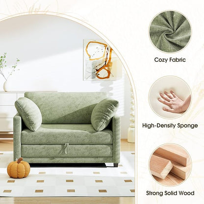 Myroyalsit 51" Convertible Loveseat Sofa Bed, 2-in-1 Folding Sofa Bed with 2 Pillow for Small Spaces, Modern Loveseat Compact Sleeper Couch for Apartment, Living Room & Guest Room (Light Green)