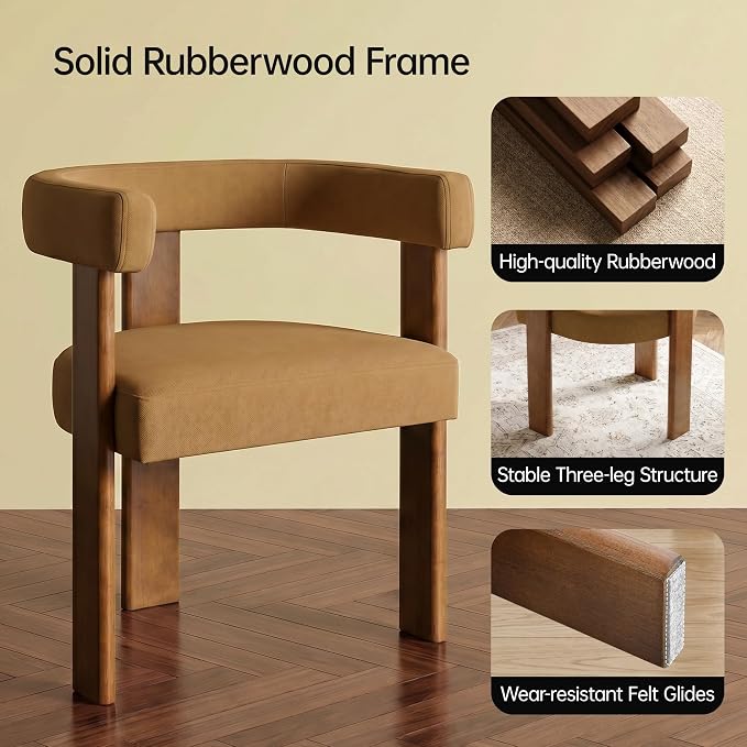 USAINT Wooden Barrel Dining Chairs Set of 6, Mid-century Modern Upholstered Dining Room Chairs with Walnut Wood Legs and Loop Back, Comfy Accent Arm Chair for Dining room, Kitchen, Living room, Orange