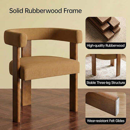 USAINT Wooden Barrel Dining Chairs Set of 6, Mid-century Modern Upholstered Dining Room Chairs with Walnut Wood Legs and Loop Back, Comfy Accent Arm Chair for Dining room, Kitchen, Living room, Orange