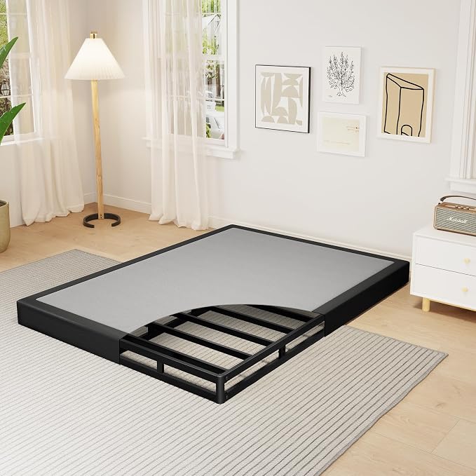 Queen Size 5 Inch Box Spring - Heavy Duty Metal Mattress Foundation (2500lbs Capacity), Noise-Free, Easy Assembly with Removable Fabric Cover