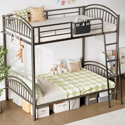 Decofy Metal Bunk Bed Twin Over Twin with Storage Bag, 2 Twin Size Beds with Safety Guard Rails and Anti-tip Nails for Teenager，Girls or Boys （Black） | Convertible Ladder