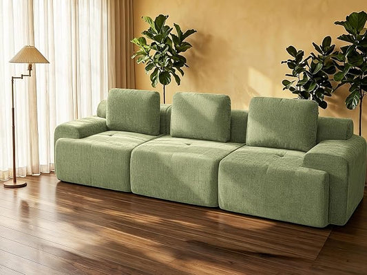122" Oversized Boneless Couch, Comfort Cloud Sectional Couches for Living Room, Modular Sofa High Back & Extra Deep Seat, No Assembly, Soft Chenille Fabric (Olive Green, 122 inch-（3+0）)