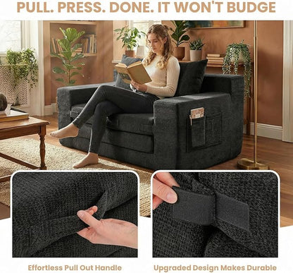 Boneless Loveseat Sofa Bed, Tri-Folding Convertible Futon Sleeper with Handle & Side Pockets, 54'' Boneless Couch with Hook and Loop No Assembly for Small Space,Living Room & Bedroom