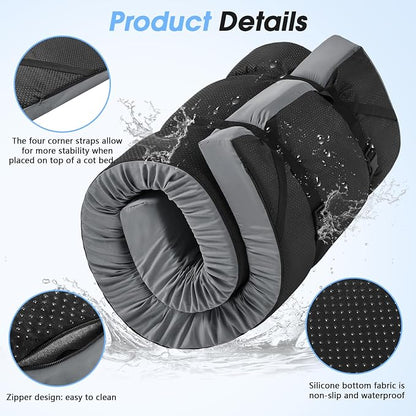 CYMULA 3 Inch Memory Foam Camping Pad, Camping Essentials Roll Up Floor Mat for Car Camping, Cot, Tent, Truck, Travel and Guest Use, Non-Slip Waterproof Bottom, Removable Cover