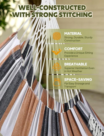 Chihee Hammock Chair Hanging Swing Max 500 Lbs 2 Cushions Included Metal Spreader Bar with Anti-Slip Grooves Portable Hanging Chair Side Pocket Large Macrame Bohemian Chair Indoor Outdoor