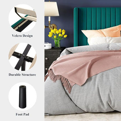 Allewie Full Size Bed Frame/Velvet Upholstered Platform Bed/Vertical Channel Tufted Wingback Headboard/Strong Wooden Slats/No Box Spring Needed/Easy Assembly/Teal