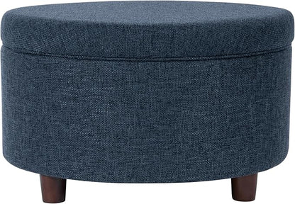 HomePop 28" Round Storage Ottoman - Textured Navy