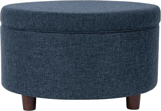 HomePop 28" Round Storage Ottoman - Textured Navy