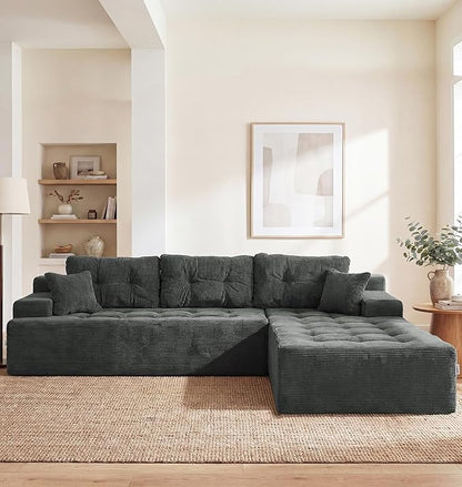 Hobestluk Modular Sectional Sofa Couches L-Shape Couch 3 Seat Modular Sofa Memory Foam Sectional Couches for Living Room, Cloud Couch (Charcoal Corduroy, 108", Right Hand Facing)