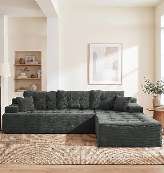 Hobestluk Modular Sectional Sofa Couches L-Shape Couch 3 Seat Modular Sofa Memory Foam Sectional Couches for Living Room, Cloud Couch (Charcoal Corduroy, 108", Right Hand Facing)