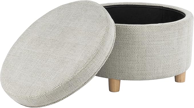 HomePop 24" Large Round Storage Ottoman - Cream Chevron Woven