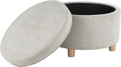HomePop 24" Large Round Storage Ottoman - Cream Chevron Woven