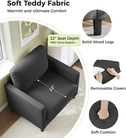 Welzona Sofa Accent Chair, 33" Reading Chair for Bedroom, Tool-Free Setup Living Room Accent Chairs, Comfy Arm Chairs Living Room, All-Wood Reading Nook, Grey