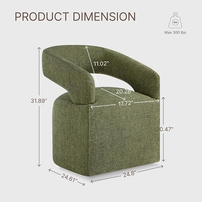KISLOT Upholstered Dining Chairs Set of 1, Modern Arm Kitchen & Dining Room Chairs with Hidden Casters, Linen Fabric Padded Rolling Chairs, Sturdy Wood Frame, 300 lbs Capacity, Moss Green